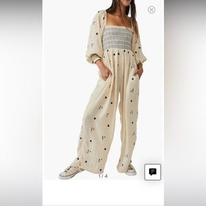 FREE PEOPLE DAHLIA SMOCKED WIDE LEG JUMPSUIT - NWT NEVER WORN